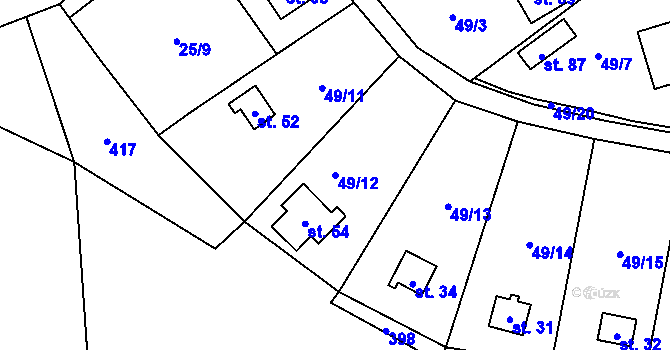 Parcela st. 49/12 v KÚ Zahrádka u Mirkovic, Katastrální mapa