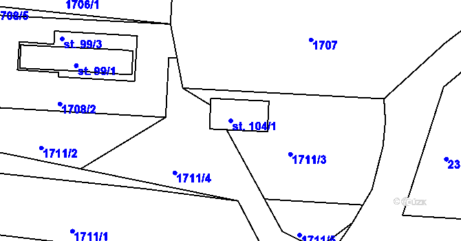 Parcela st. 104/1 v KÚ Žaltice, Katastrální mapa