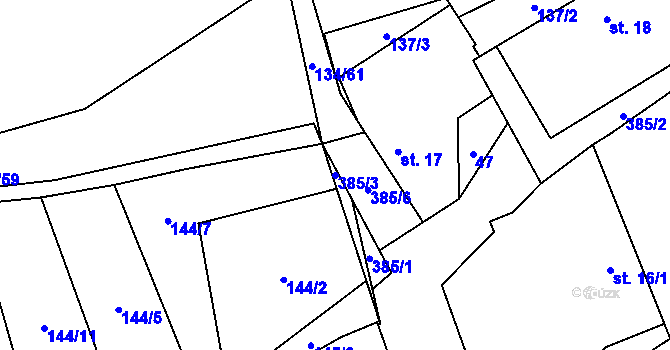Parcela st. 385/3 v KÚ Mirochov, Katastrální mapa