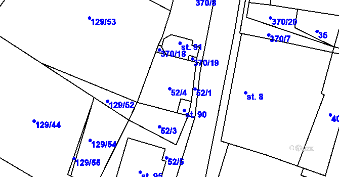 Parcela st. 52/4 v KÚ Mirochov, Katastrální mapa