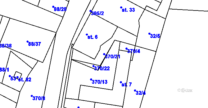 Parcela st. 370/21 v KÚ Mirochov, Katastrální mapa