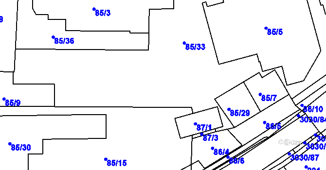 Parcela st. 85/11 v KÚ Miroslav, Katastrální mapa