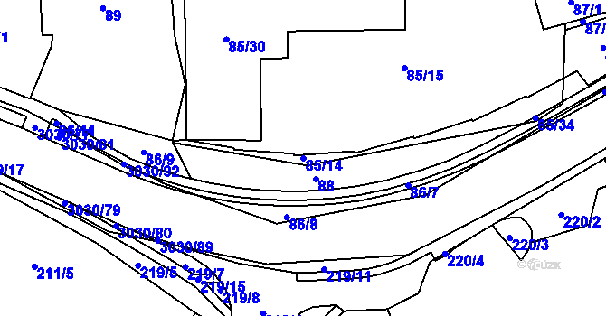 Parcela st. 85/14 v KÚ Miroslav, Katastrální mapa