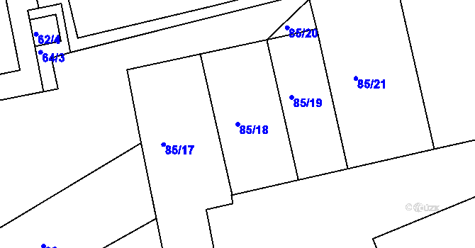 Parcela st. 85/18 v KÚ Miroslav, Katastrální mapa