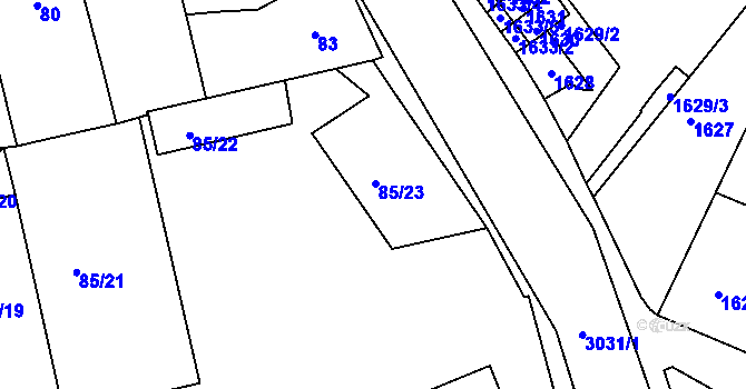 Parcela st. 85/23 v KÚ Miroslav, Katastrální mapa