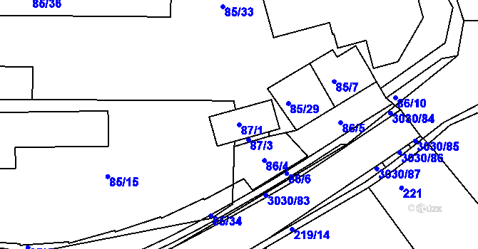 Parcela st. 87/1 v KÚ Miroslav, Katastrální mapa