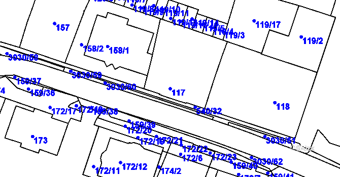 Parcela st. 117 v KÚ Miroslav, Katastrální mapa