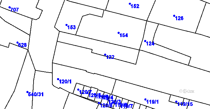 Parcela st. 122 v KÚ Miroslav, Katastrální mapa