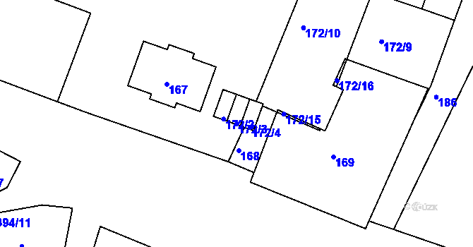 Parcela st. 172/3 v KÚ Miroslav, Katastrální mapa