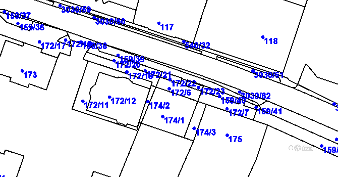 Parcela st. 172/6 v KÚ Miroslav, Katastrální mapa