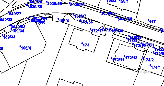 Parcela st. 173 v KÚ Miroslav, Katastrální mapa