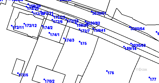 Parcela st. 175 v KÚ Miroslav, Katastrální mapa