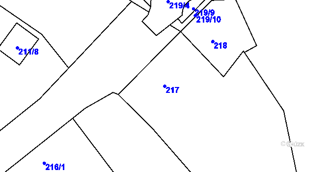 Parcela st. 217 v KÚ Miroslav, Katastrální mapa