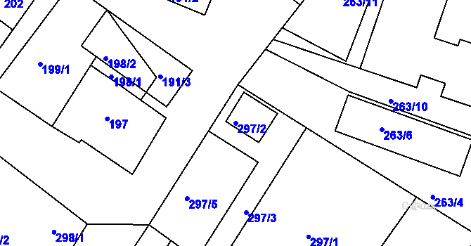 Parcela st. 297/2 v KÚ Miroslav, Katastrální mapa