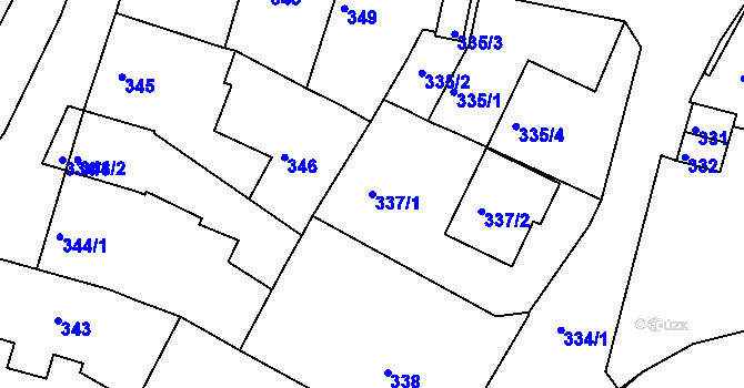 Parcela st. 337/1 v KÚ Miroslav, Katastrální mapa