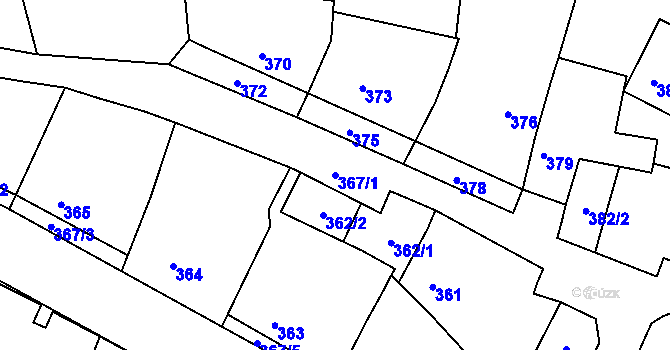 Parcela st. 367/1 v KÚ Miroslav, Katastrální mapa
