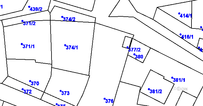Parcela st. 377/1 v KÚ Miroslav, Katastrální mapa
