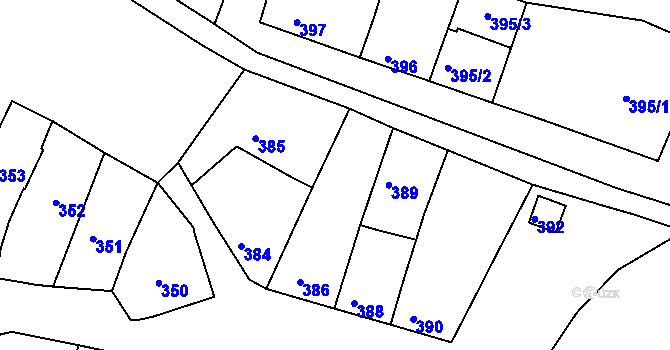 Parcela st. 387 v KÚ Miroslav, Katastrální mapa