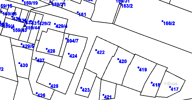 Parcela st. 422 v KÚ Miroslav, Katastrální mapa