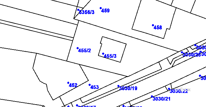Parcela st. 455/3 v KÚ Miroslav, Katastrální mapa