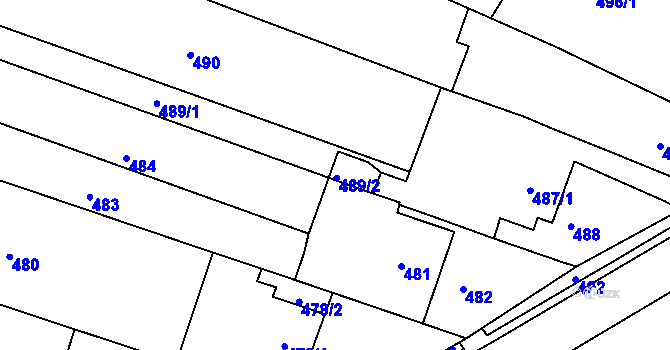 Parcela st. 489/2 v KÚ Miroslav, Katastrální mapa