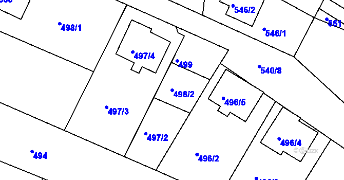 Parcela st. 498/2 v KÚ Miroslav, Katastrální mapa