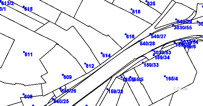 Parcela st. 614 v KÚ Miroslav, Katastrální mapa
