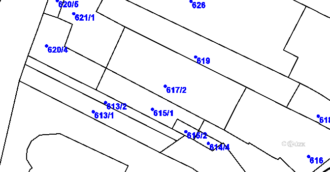 Parcela st. 617/2 v KÚ Miroslav, Katastrální mapa