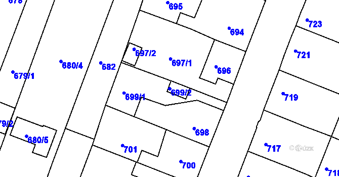 Parcela st. 699/2 v KÚ Miroslav, Katastrální mapa