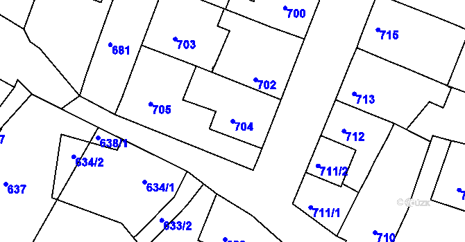 Parcela st. 704 v KÚ Miroslav, Katastrální mapa