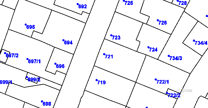 Parcela st. 721 v KÚ Miroslav, Katastrální mapa