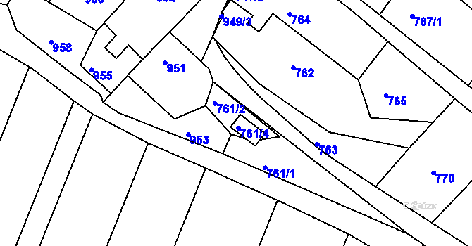 Parcela st. 761/4 v KÚ Miroslav, Katastrální mapa