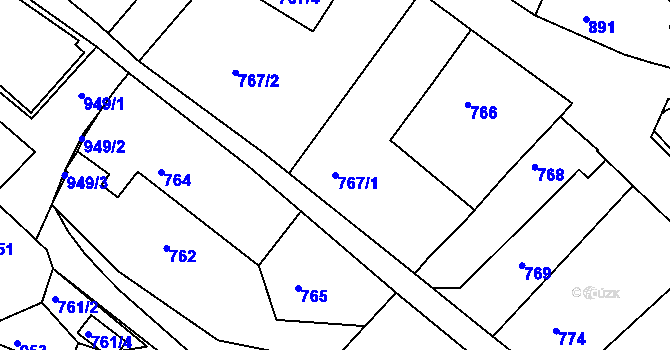 Parcela st. 767/1 v KÚ Miroslav, Katastrální mapa