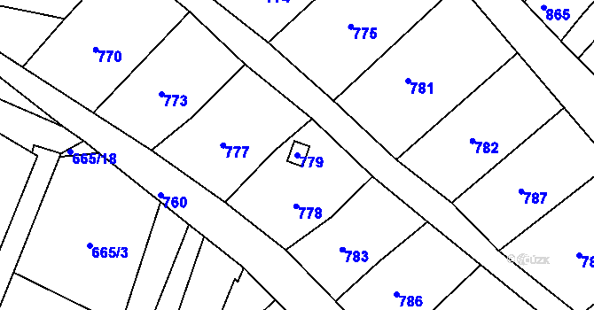 Parcela st. 779 v KÚ Miroslav, Katastrální mapa