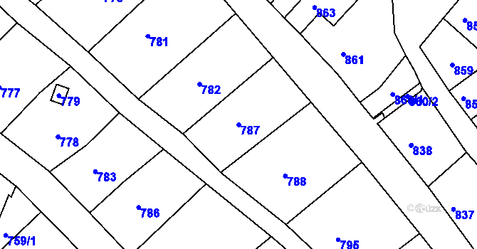 Parcela st. 787 v KÚ Miroslav, Katastrální mapa