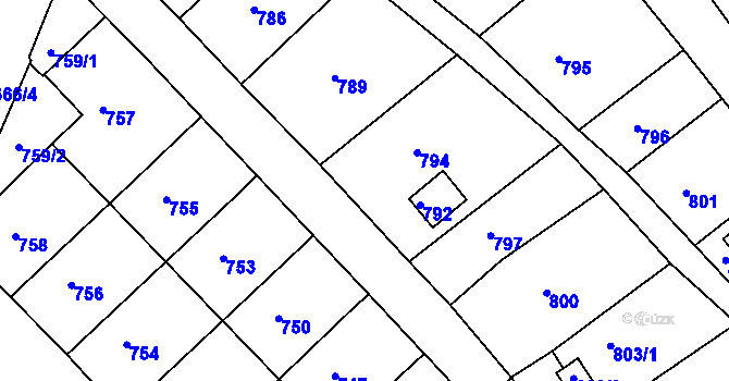 Parcela st. 791 v KÚ Miroslav, Katastrální mapa