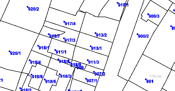 Parcela st. 913/1 v KÚ Miroslav, Katastrální mapa