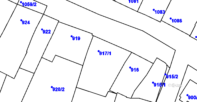 Parcela st. 917/1 v KÚ Miroslav, Katastrální mapa