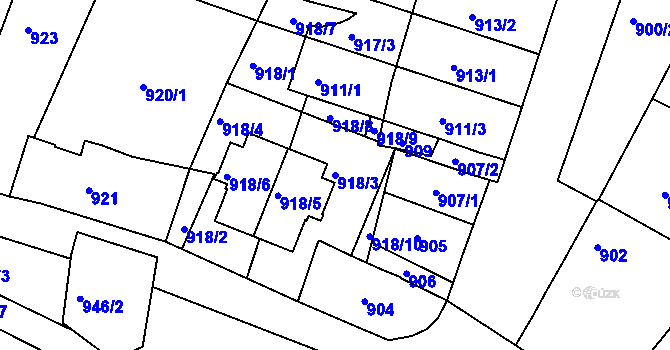 Parcela st. 918/3 v KÚ Miroslav, Katastrální mapa