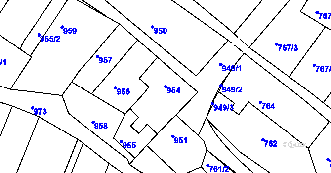 Parcela st. 954 v KÚ Miroslav, Katastrální mapa