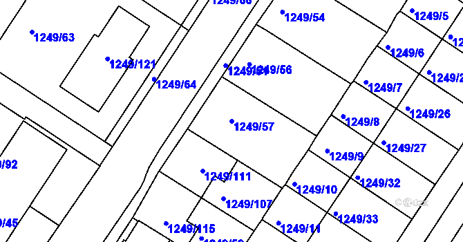 Parcela st. 1249/57 v KÚ Miroslav, Katastrální mapa