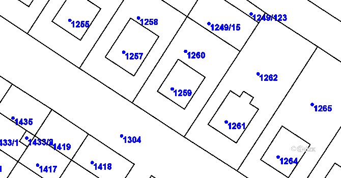 Parcela st. 1259 v KÚ Miroslav, Katastrální mapa