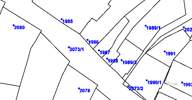 Parcela st. 1987 v KÚ Miroslav, Katastrální mapa