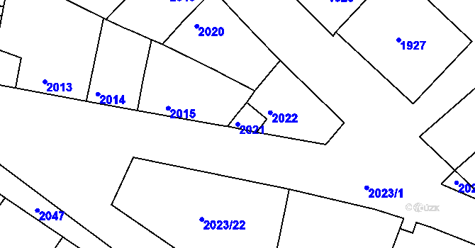 Parcela st. 2021 v KÚ Miroslav, Katastrální mapa