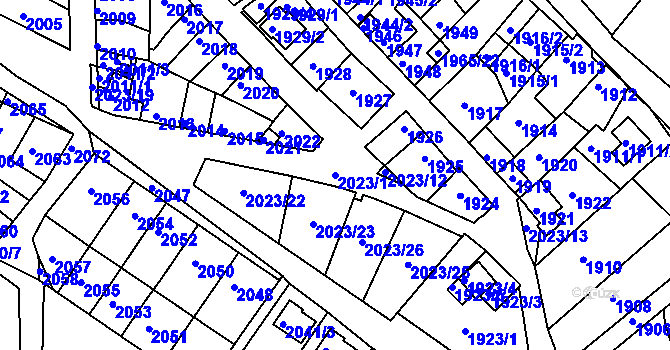 Parcela st. 2023/1 v KÚ Miroslav, Katastrální mapa