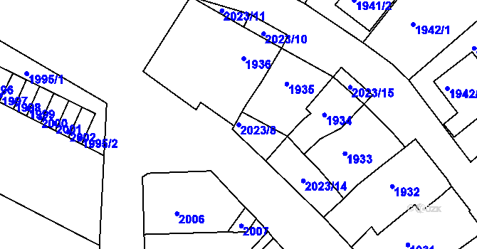 Parcela st. 2023/8 v KÚ Miroslav, Katastrální mapa