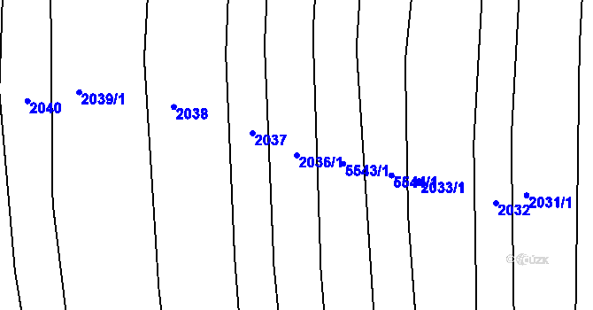 Parcela st. 2036/1 v KÚ Miroslav, Katastrální mapa