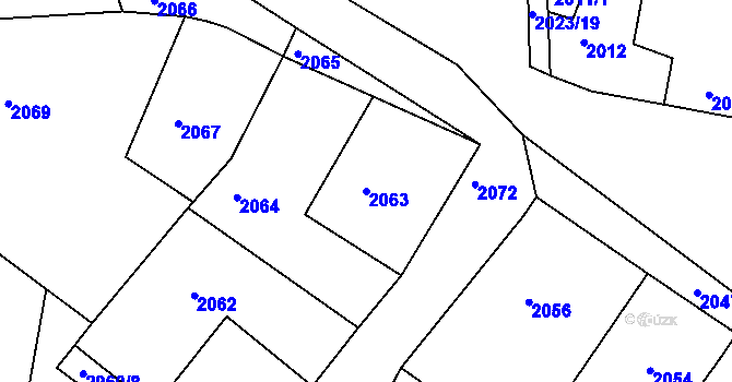 Parcela st. 2063 v KÚ Miroslav, Katastrální mapa