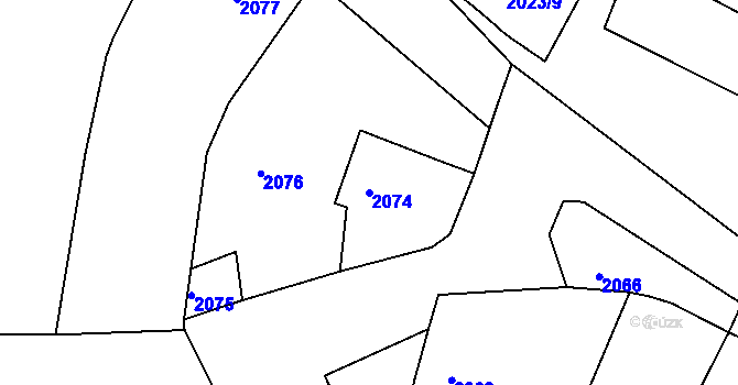 Parcela st. 2074 v KÚ Miroslav, Katastrální mapa