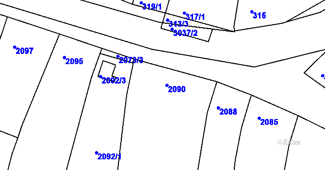 Parcela st. 2090 v KÚ Miroslav, Katastrální mapa